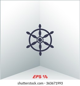 Ship steering wheel sign vector icon.