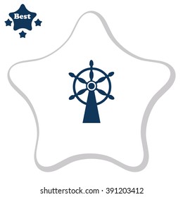 Ship steering wheel sign vector icon.