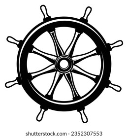 ship steering wheel silhouette isolated on white background