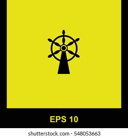 Ship steering wheel vector black icon. Isolated illustration. Business picture.