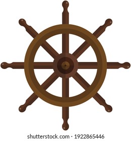 Ship steering wheel vector. Boat rudder, captain helm isolated on white background. Nautical navigation and direction symbol