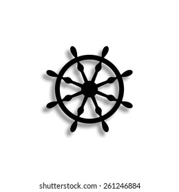 Ship steering wheel vector icon with shadow