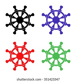 ship steering wheel vector icon - colored set