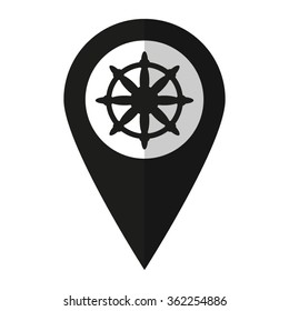 Ship steering wheel - vector icon;  black map pointer