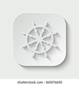 ship steering wheel vector icon - paper illustration
