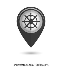 ship steering wheel - vector icon;  black map pointer