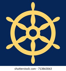 Ship Steering Wheel vector icon. Flat yellow symbol. Pictogram is isolated on a blue background. Designed for web and software interfaces.
