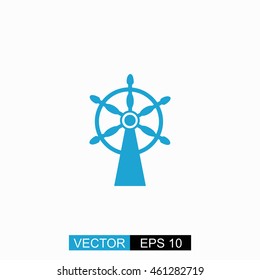 Ship steering wheel vector. Isolated blue icon on white background.