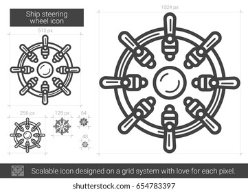 Ship steering wheel vector line icon isolated on white background. Ship steering wheel line icon for infographic, website or app. Scalable icon designed on a grid system.