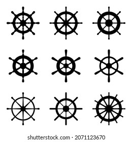 ship steering wheel vector set isolated on white background