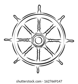 ship steering wheel, vector sketch illustration 