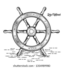ship steering wheel vintage vector illustration
