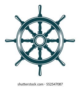 Ship steering wheel. Vintage vector illustration isolated