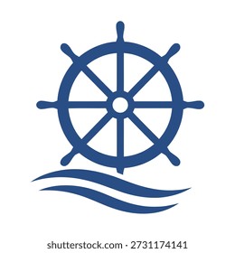 Schiffs-Lenkrad mit Wellen nautisches Symbol für Richtungs- und Steuersymbol