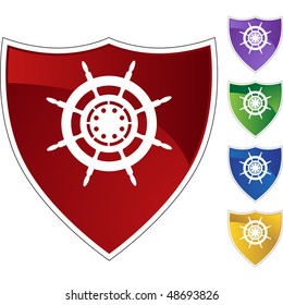 Ship Steering Wheel web button isolated on a background.