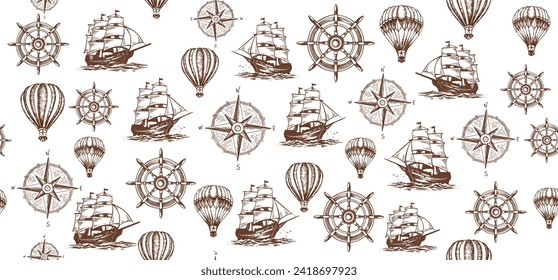 Volante de dirección de buques, rosa de viento, yates de vela de época, vector.