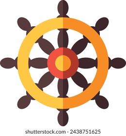 Ship steering wheel. Wooden navigation tool icon