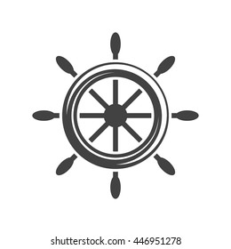 Ship steering wheel,helm. Black icon, logo element, flat vector illustration isolated on white background.