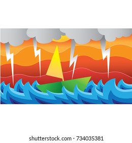 ship in the storm illustration,lightning