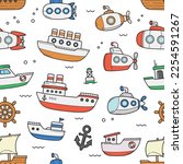 Ship and submarine doodle seamless pattern background wallpaper