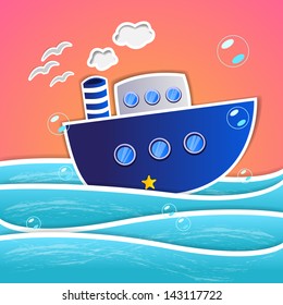 Ship - Summer Background - Vector Illustration, Graphic Design Editable For Your Design