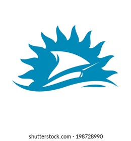 Ship in the sun abstract sign Branding Identity Corporate vector logo design template Isolated on a white background