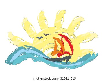 Ship at sunrise in the sea.
