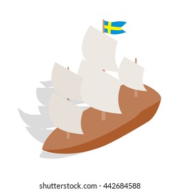 Ship with Swedish flag icon in isometric 3d style on a white background