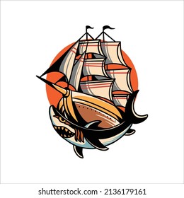 diseño vectorial antiguo del tatuaje de la nave