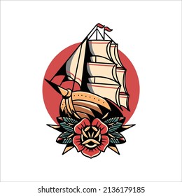 ship tattoo oldschool vector design