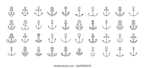 Ship Thin Line Icon Set . Anchor Outline Signs for Graphic and Web Design, Apps, Adverts, Various Cards 