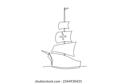 A ship with three sails. Colombus day one-line drawing