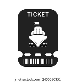 Ship ticket black vector. Tourist ticket for a cruise ship. Booking a ticket for travel. Sea, ocean ticket vector. Boarding pass black icon. Passenger registration document, ship boarding pass.