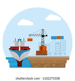 ship transport and crane with container cargo