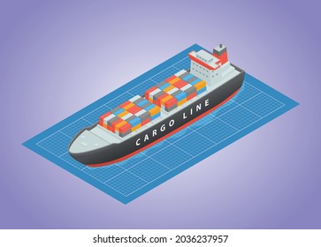 ship transportation build development blueprint with modern isometric style