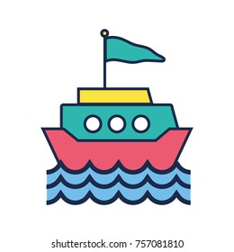 ship transportation with flag design and waves