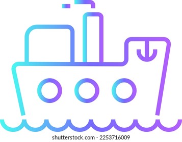 Schiff Transportation Symbol mit blauem Farbverlauf Umriss Stil. Fahrzeug, Symbol, Transport, Linie, Umriss, Station, Reise, Automobil, bearbeitbar, Piktogramm, einzeln, flach. Vektorgrafik