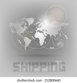 Ship transportation on the world map. Vector symbol.