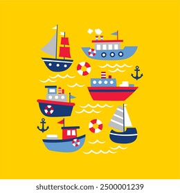 ship transportation set illustration graphic for tshirt and other print 