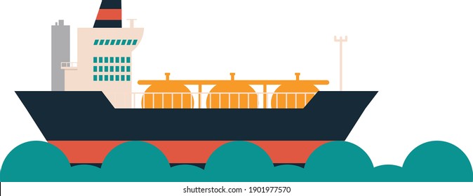 Ship transporting oil. Flat design illustration. Vector