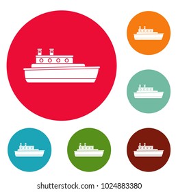 Ship travel icons circle set vector isolated on white background