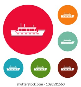 Ship trip icons circle set vector isolated on white background
