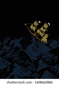 a ship trying to climb a mountain