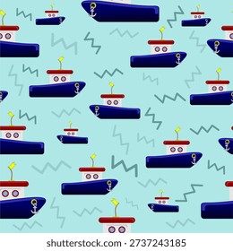 
ship tugboat cartoon sea pattern ornament seamless for fabric