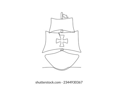 A ship with two big sails. Colombus day one-line drawing
