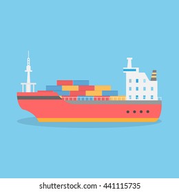 Ship unloading at the seaport.,Cool vector items on freight transport with cargo ship vector