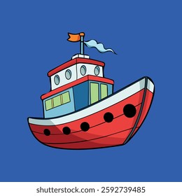 A ship vector art illustrator isolated on a blue background