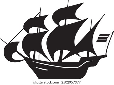 Ship vector art silhouette illustration with white background no color 