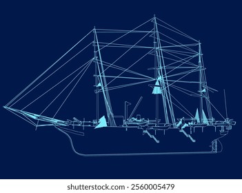 ship vector contour vector illustration. vintage Sailing boat