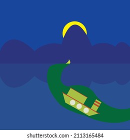 Vector de barco comido por un monstruo